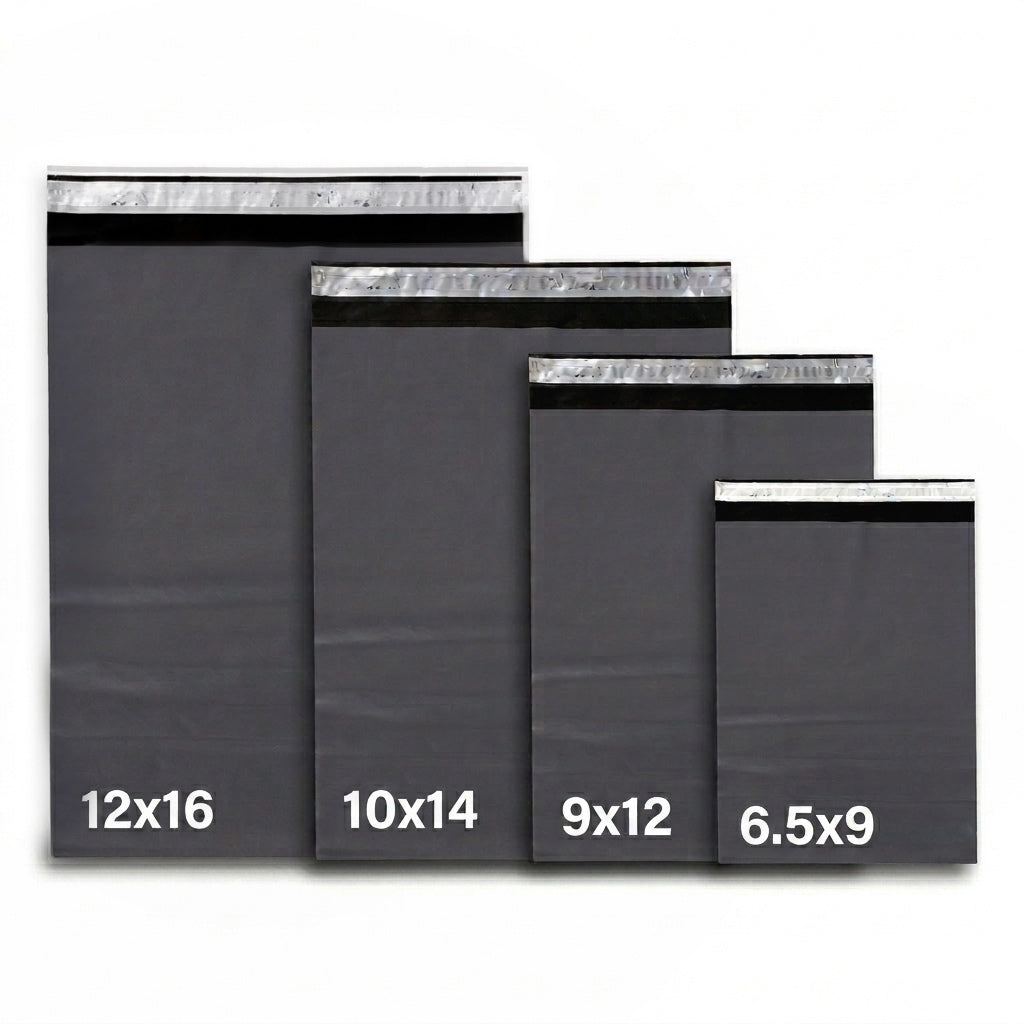 100 Mixed Grey Mailing Bags - 4 Sizes (25 Each) 6.5x9, 9x12, 10x14, 12x16 Inches